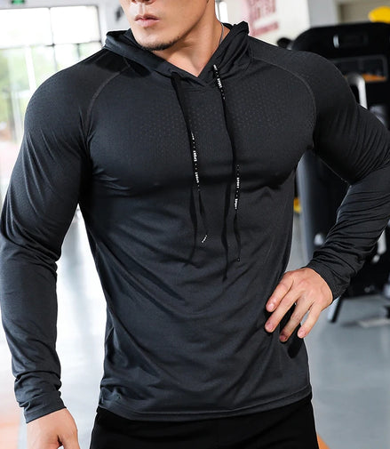 Mens Fitness Tracksuit Running Sport Hoodie Gym Joggers Hooded Outdoor Workout Shirts Tops Clothing Muscle Training Sweatshirt