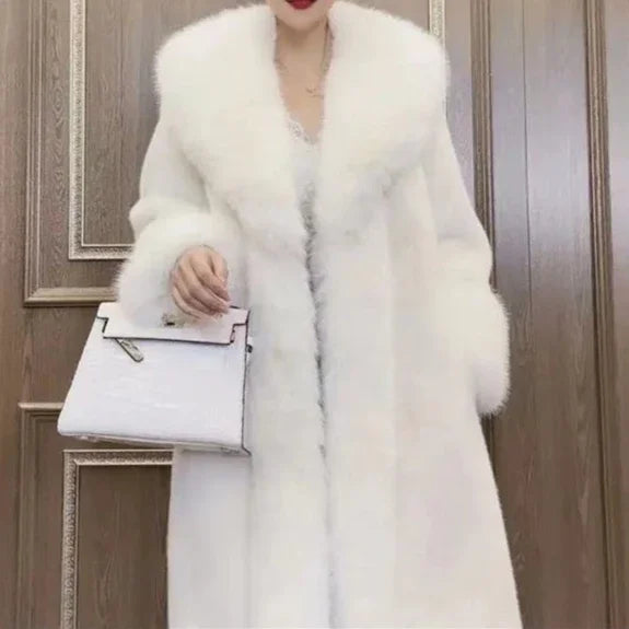 Faux Fur Coats Women Long Coat Thick Warm Turn Down Collar Open Stitch Spring Outerwear Jackets Elegant Splice Autumn Winter