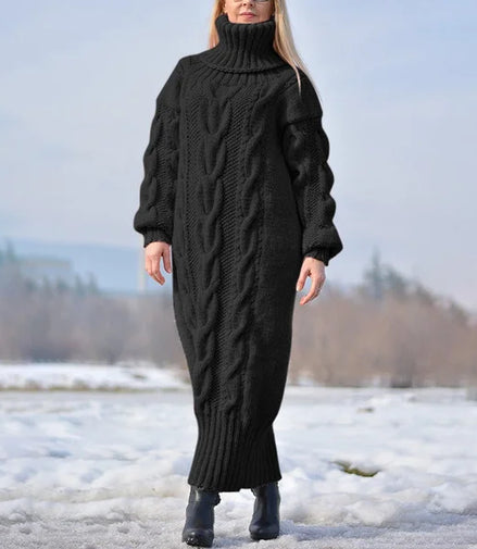 Sweater Dress Women Long Sleeve High Neck Knitted Pullover Dress Soft Warm Solid Color Oversize Bodycon Jumper Female Dress