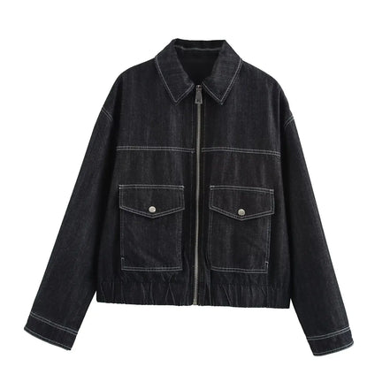 2025 new women's clothing European and American style French fashion versatile denim effect jacket long sleeve coat