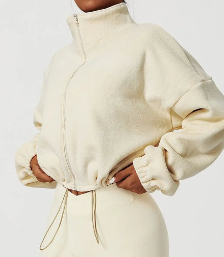 Women Loose Cropped Jacket Loose Zipper Sweatshirt Y2k Long Sleeve Coat Cardigan Sportswear Streetwear Drawstring Tops Clothing