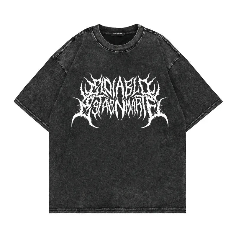 Oversized Washed Punk T-Shirt 2024 Gothic Graphic Unisex High Street Vintage Loose Casual T-shirts Harajuku Cotton T Shirts Man