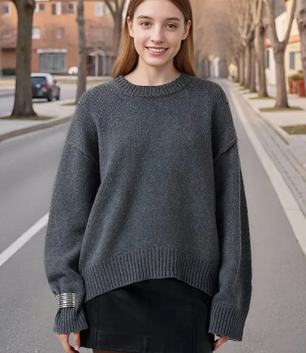 Oversized Fall Yellow Sweaters For Women 2025 Brown Crewneck Sweater Top Ladies Office Warm Knitted Woman Pullovers Winter Grey