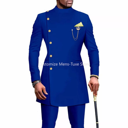 Mens Suits Blazers African Clothes for Men Suit 2 Piece Jacket Pants Traditional Wedding Slim Fit Solid Color Festival Party
