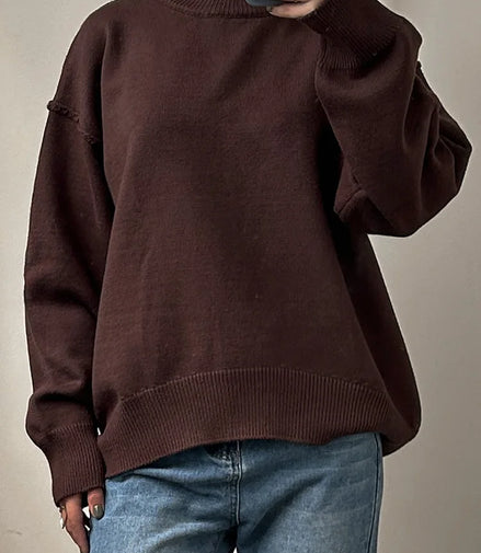 Oversized Fall Yellow Sweaters For Women 2025 Brown Crewneck Sweater Top Ladies Office Warm Knitted Woman Pullovers Winter Grey