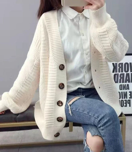 Oversized Knit Sweater Coat Women Autumn Winter Long Sleeve Twisted Sweaters Cardigan Woman Wild Solid Color Cardigans Ladies