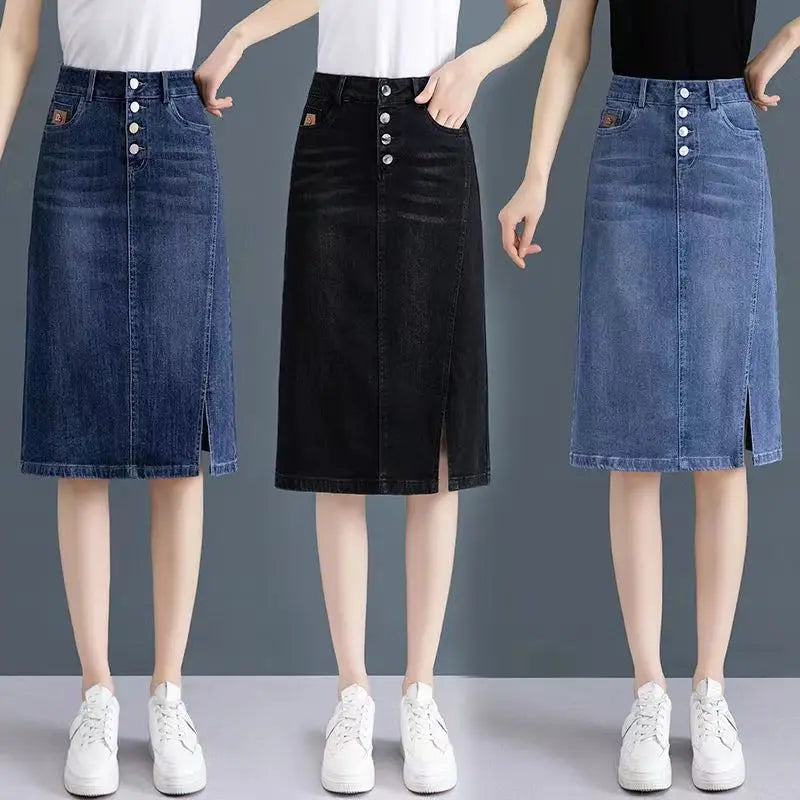 High Waist Jeans Skirts for Women with Slit Pocket Woman Denim Skirt Cheap Y2k Vintage New in Clothing Sales Stylish Summer 2024