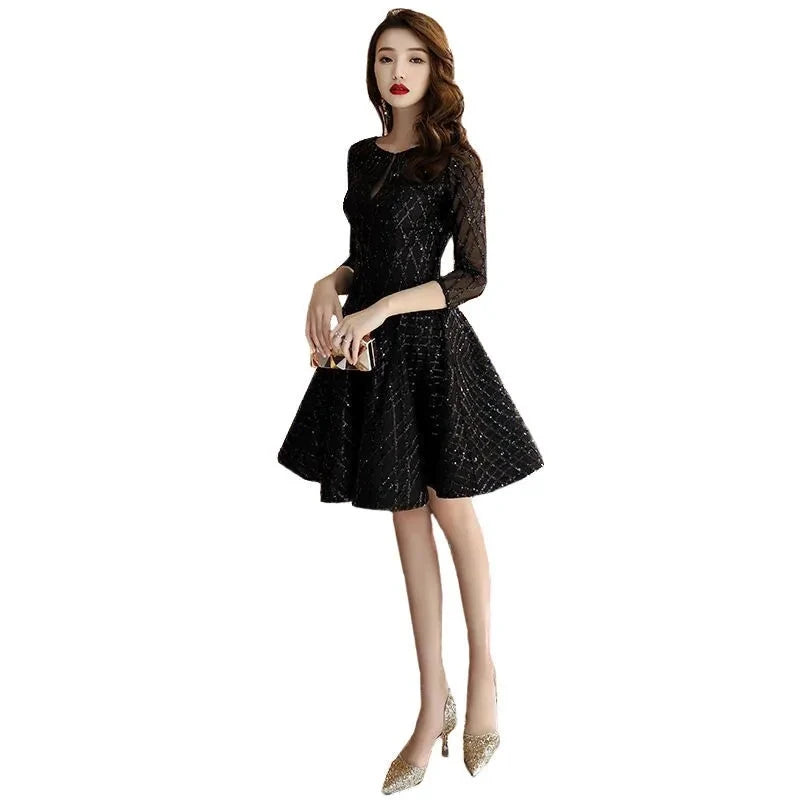 Evening Dress Women's 2024 New Black Dinner Party Cocktail Party Birthday Dresses Female Fashion Elegant Autumn Short Vestidos