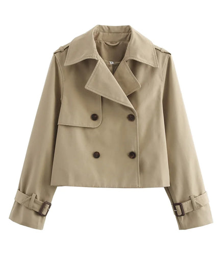 Ladies Vintage Cropped Trench Spring Autumn Jacket Women Streetwear Double Breasted Long Sleeve Top Female Chic Coat Outfits