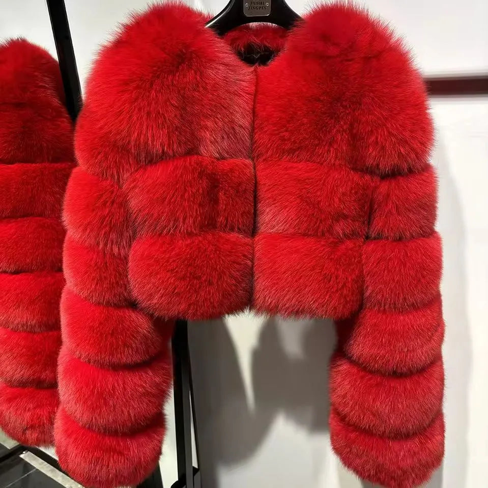 Women Faux Fox Fur Coat Solid Short Jacket V Neck Solid Long Sleeve Thick Warm Fur Office Lady Elegant Casual 2025 Autumn Winter