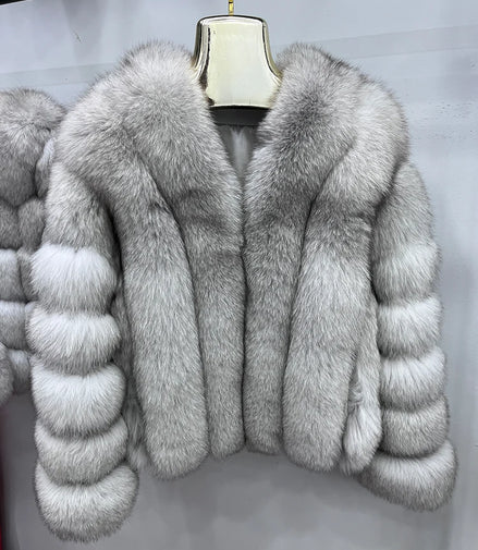 Women Fashion Real Fox Fur Coat Natural Fox Fur Jacket Luxury Fur Coat Mid-length High Quality Long Sleeve Outwear Hot Sale