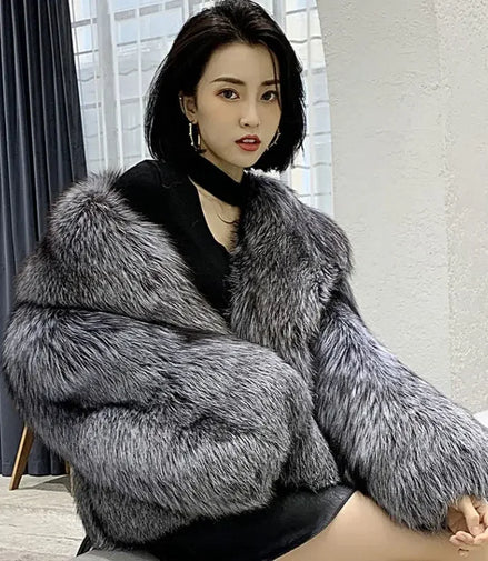 Women's fur coat short style fashion imitation fox hair whole fur coat autumn winter new casual lady jacket