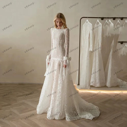 Gorgeous Wedding Dresses Exquisite Bridal Gowns Lace Tiered Robes For Formal Party Full Sleeves Vestidos De Novia Customized