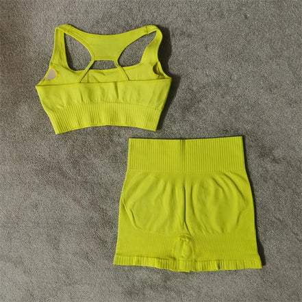 Fitness Yoga Set Seamless Sport Women's Sportswear High Waist Leggings Workout Outfits Two Piece Shorts Sets Womens Gym Clothing