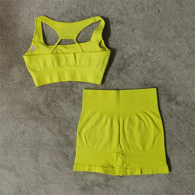 Fitness Yoga Set Seamless Sport Women's Sportswear High Waist Leggings Workout Outfits Two Piece Shorts Sets Womens Gym Clothing
