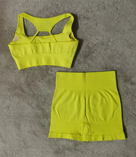 Fitness Yoga Set Seamless Sport Women's Sportswear High Waist Leggings Workout Outfits Two Piece Shorts Sets Womens Gym Clothing