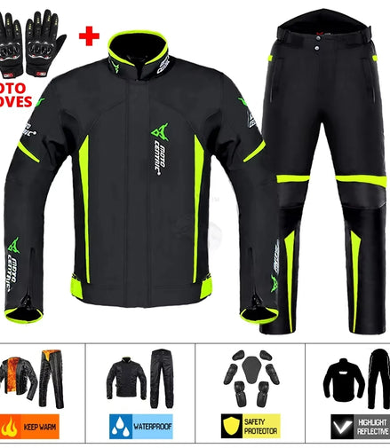 Waterproof Motorcycle Jacket + Pants Suit Summer Winter Body Armor Protective Gear Motocross Jacket Moto Protection Equipment