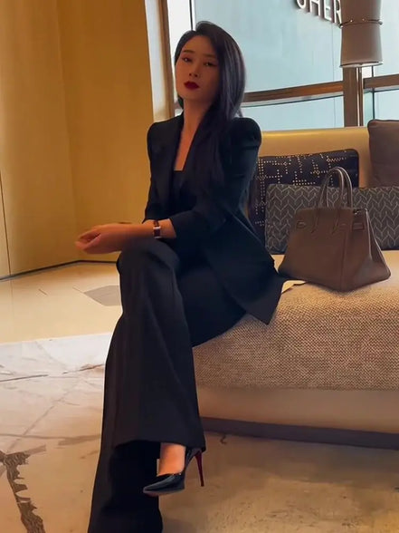 Blazer and Pant Sets for Women 2 Pieces Wear To Work Suits Autumn Winter Trousers Woman Office Professional Black Casual Elegant