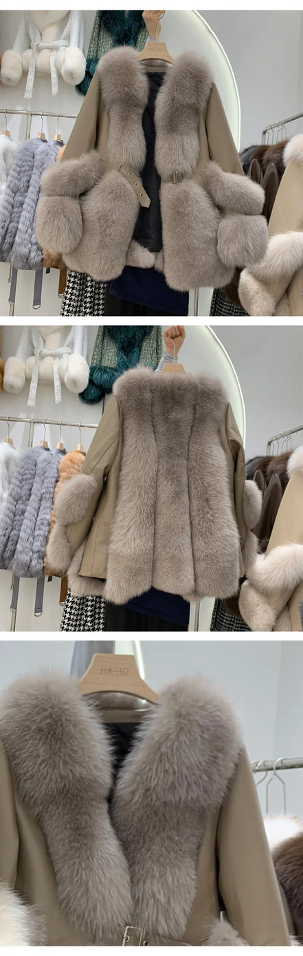 ZDFURS*Fox Fur Fur Coat Women's Mid-Length 2025  New Whole Leather Sheepskin Coat Fashionable Winter Slimming