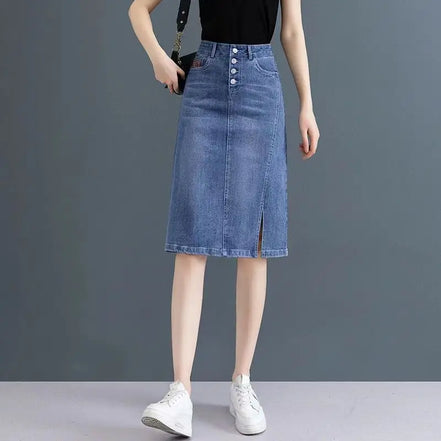 High Waist Jeans Skirts for Women with Slit Pocket Woman Denim Skirt Cheap Y2k Vintage New in Clothing Sales Stylish Summer 2024