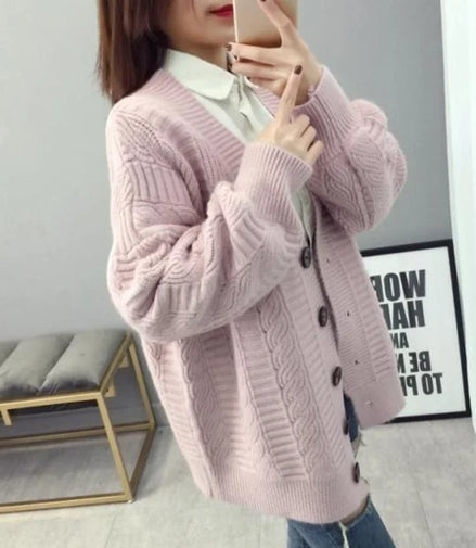 Oversized Knit Sweater Coat Women Autumn Winter Long Sleeve Twisted Sweaters Cardigan Woman Wild Solid Color Cardigans Ladies
