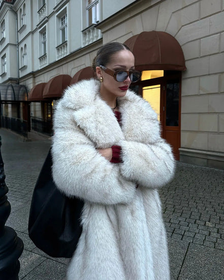 Long Coats Women Faux Fur Jackets Turn Down Collar Coat Thick Warm Y2k Streetwear Jacket Elegant Work Outerwear Autumn Winter