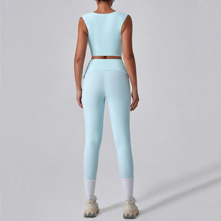 2PCS Women Yoga Set Workout Pant Outfits Fitness Sportswear Gym Tracksuit High Waist Flare Leggings Sports Bra Athletic Wear