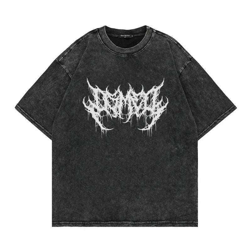 Oversized Washed Punk T-Shirt 2024 Gothic Graphic Unisex High Street Vintage Loose Casual T-shirts Harajuku Cotton T Shirts Man