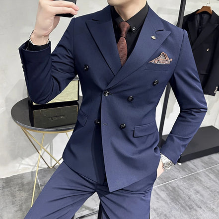 Jackets + Pants / Groom's Wedding Dress Best Fashion Mans Double -breasted Suit Blazer Trousers Male Formal Business Office Suit