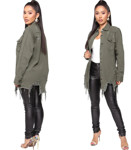 Women Jeans Jackets Spring Summer Ripped Denim Vintage Casual Denim Jacket Long Sleeve Female Chic Coat Streetwear 2024