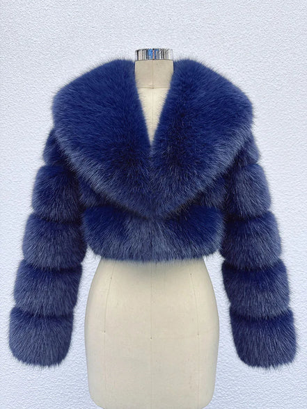 Faux Fox Fur Coat Women Short Jacket Turn Down Collar Long Sleeves Thick Slim Y2k Casual Jackets Office Lady 2025 Autumn Winter