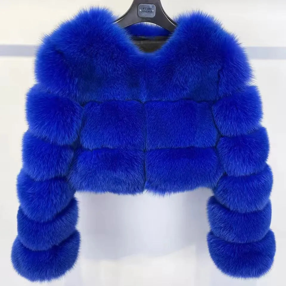 Women Faux Fox Fur Coat Solid Short Jacket V Neck Solid Long Sleeve Thick Warm Fur Office Lady Elegant Casual 2025 Autumn Winter