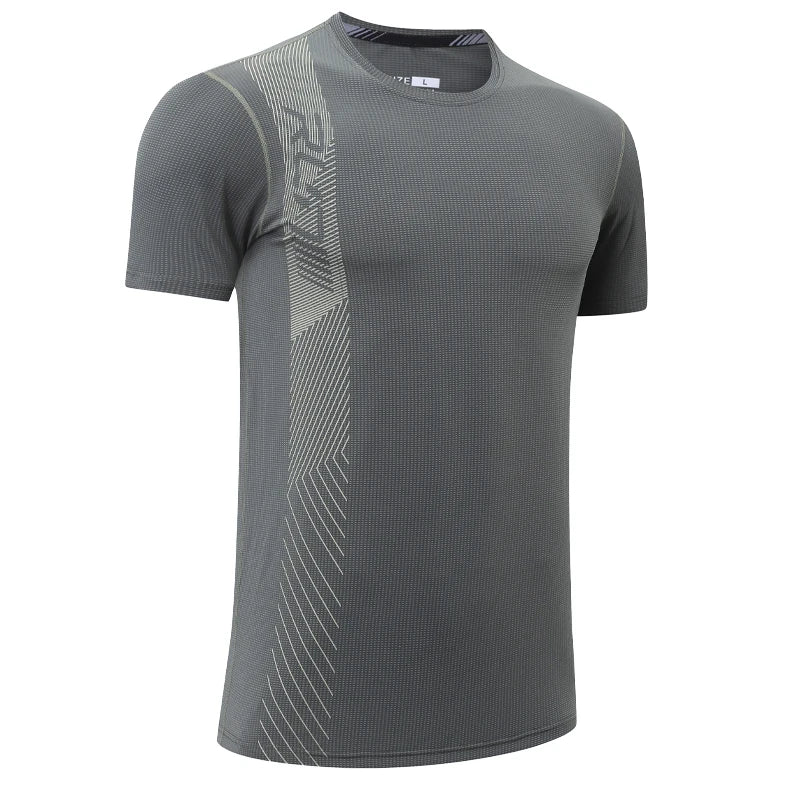 Gym Workout Tees Men Joggers Print Running Sportwear Bodybuilding Short Sleeves Mesh Quick Dry Breathable Training Shirts