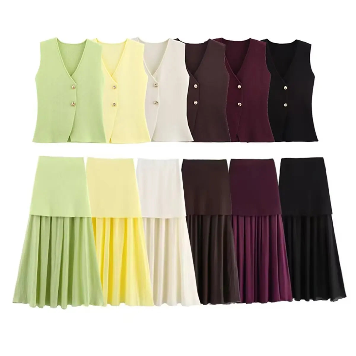 Fashion Knitted Sweater Pullover 2 Piece Set Women Summer Cardigan Knitwear Linen Skirt Suits European American Style Long Dress