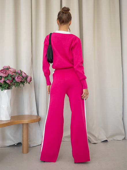 Loungewear Women Knitted Suit Casual Tracksuit Women Two Piece Set Embroidery Floral Knit Cardigan Pant Matching Sets Women 2024