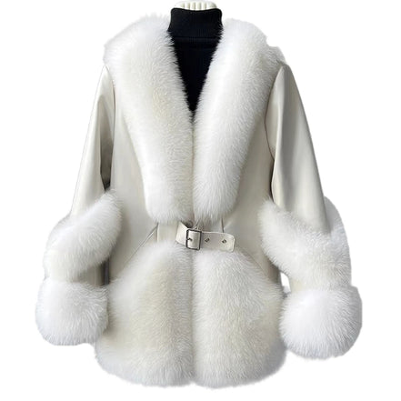 ZDFURS*Fox Fur Fur Coat Women's Mid-Length 2025  New Whole Leather Sheepskin Coat Fashionable Winter Slimming