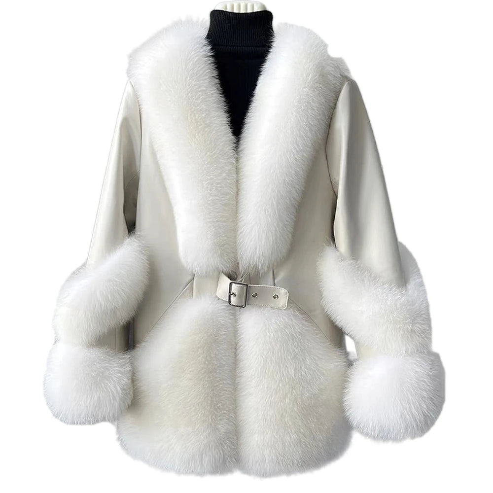 ZDFURS*Fox Fur Fur Coat Women's Mid-Length 2025  New Whole Leather Sheepskin Coat Fashionable Winter Slimming