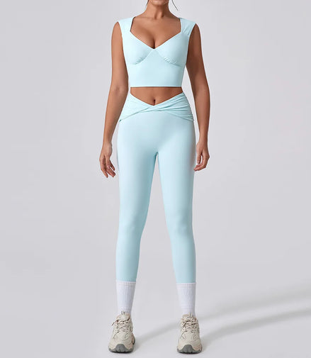 2PCS Women Yoga Set Workout Pant Outfits Fitness Sportswear Gym Tracksuit High Waist Flare Leggings Sports Bra Athletic Wear