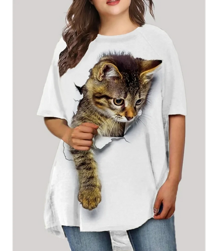 Fashion T-Shirts For Women Oversized Tops 3d Print Cat Graphic Loose Streetwear O-Neck Clothing Short Sleeves Ladies Shirts Tees