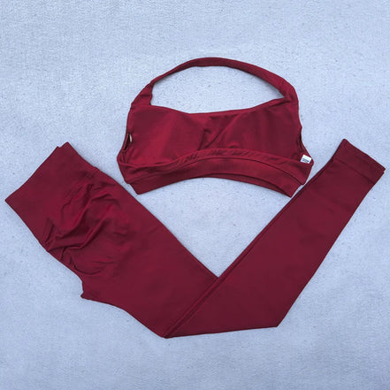 Legging Set Seamless Yoga Set Women Sportswear Scrunch Bum Gym Leggings Halter Sports Bra 2 Piece Workout Clothes