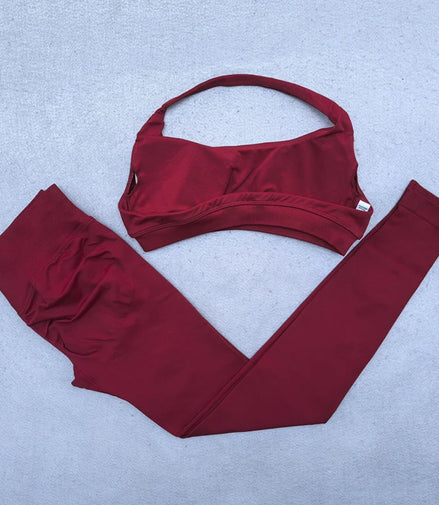 Legging Set Seamless Yoga Set Women Sportswear Scrunch Bum Gym Leggings Halter Sports Bra 2 Piece Workout Clothes