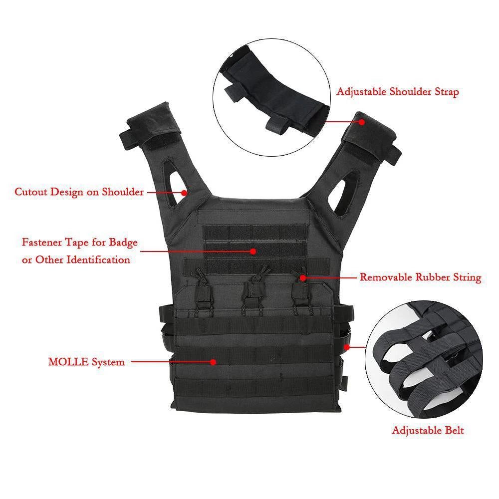 Tactical Vest Waterproof Combat Body Armor Lightweight Adjustable JPC Molle Plate Carrier Hunting Outdoor CS Game Jungle Gear