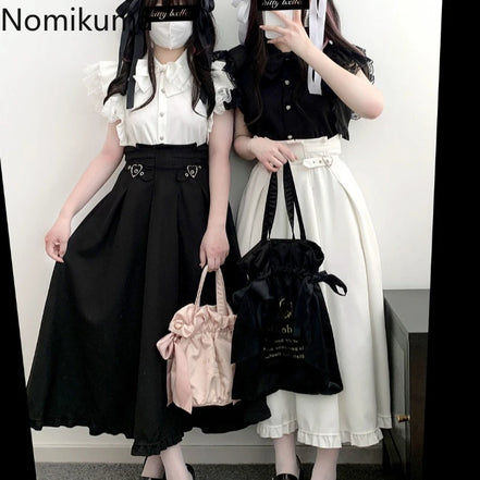 High Waist White Skirts for Women 2025 Faldas Mujer De Moda Japanese Jupe Tunic A-line Saia Ruffles Fashion Loose Cute Y2k Skirt