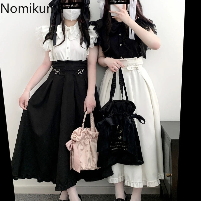 High Waist White Skirts for Women 2025 Faldas Mujer De Moda Japanese Jupe Tunic A-line Saia Ruffles Fashion Loose Cute Y2k Skirt