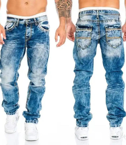 Mens Jeans Brands Straight Stretch Slim Jean Homme Pantalones Hombre Casual Pants Denim Trousers Baggy Jeans Black Blue