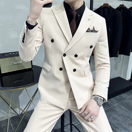 Jackets + Pants / Groom's Wedding Dress Best Fashion Mans Double -breasted Suit Blazer Trousers Male Formal Business Office Suit