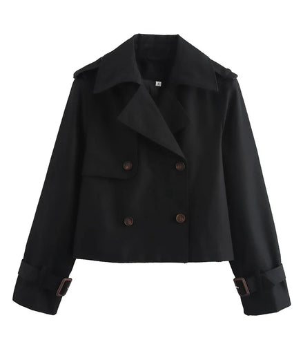Ladies Vintage Cropped Trench Spring Autumn Jacket Women Streetwear Double Breasted Long Sleeve Top Female Chic Coat Outfits