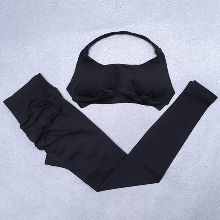 Legging Set Seamless Yoga Set Women Sportswear Scrunch Bum Gym Leggings Halter Sports Bra 2 Piece Workout Clothes