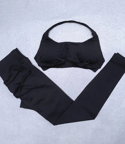 Legging Set Seamless Yoga Set Women Sportswear Scrunch Bum Gym Leggings Halter Sports Bra 2 Piece Workout Clothes