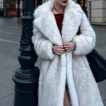 Long Coats Women Faux Fur Jackets Turn Down Collar Coat Thick Warm Y2k Streetwear Jacket Elegant Work Outerwear Autumn Winter